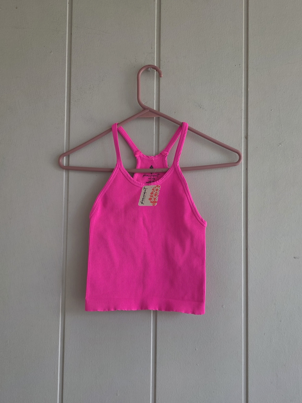 Free People Neon Pink Ribbed Racerback Tank Top Crop Top M/L New